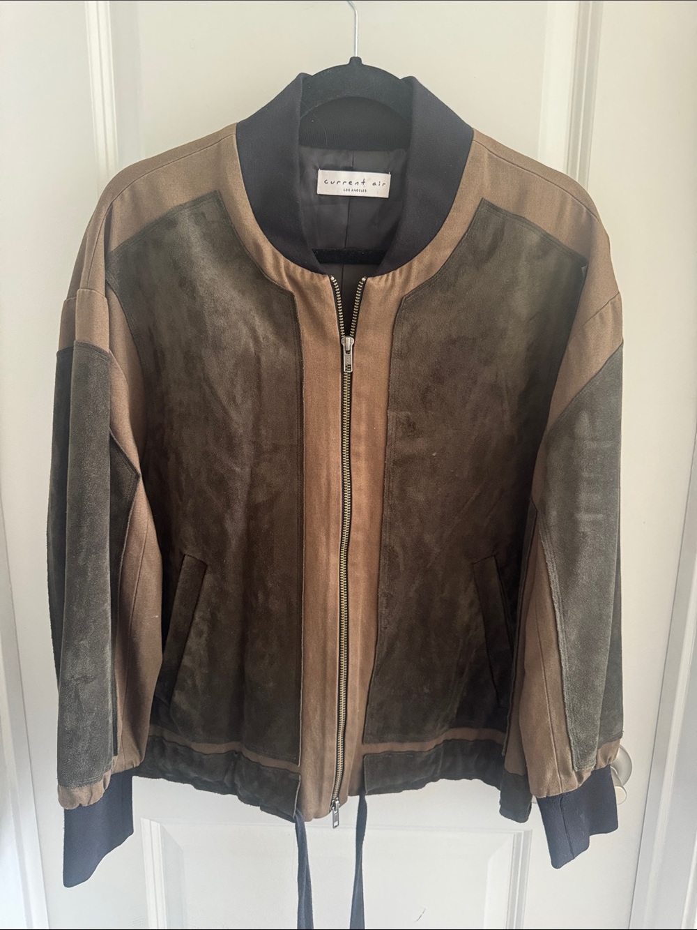 Current Air Two-Tone Brown Suede Bomber Jacket